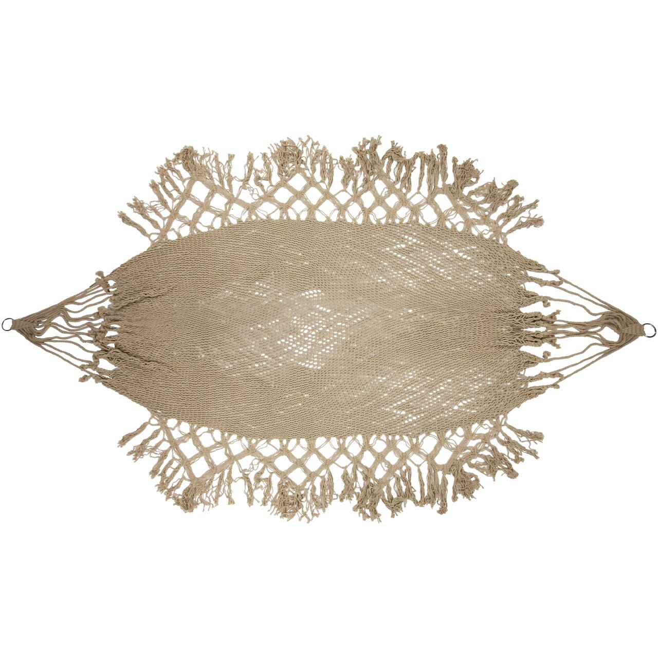 78" x 31" Natural Brown Macramé Hammock with Patterned Tassels
